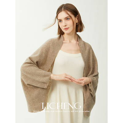 礼诚 100%全羊毛针织保暖围巾女2024新款秋冬开衫两用空调房披肩