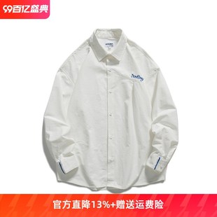 长袖 翻领质感白色衬M衫 鹿森 纯棉字母打底衫 斜线拼折基础衬衫