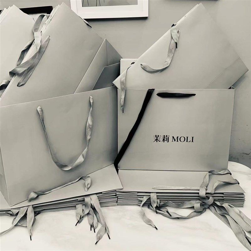 服装店手提袋纸袋定制logo女装购物衣服包装灰色服装袋子美妆纸袋