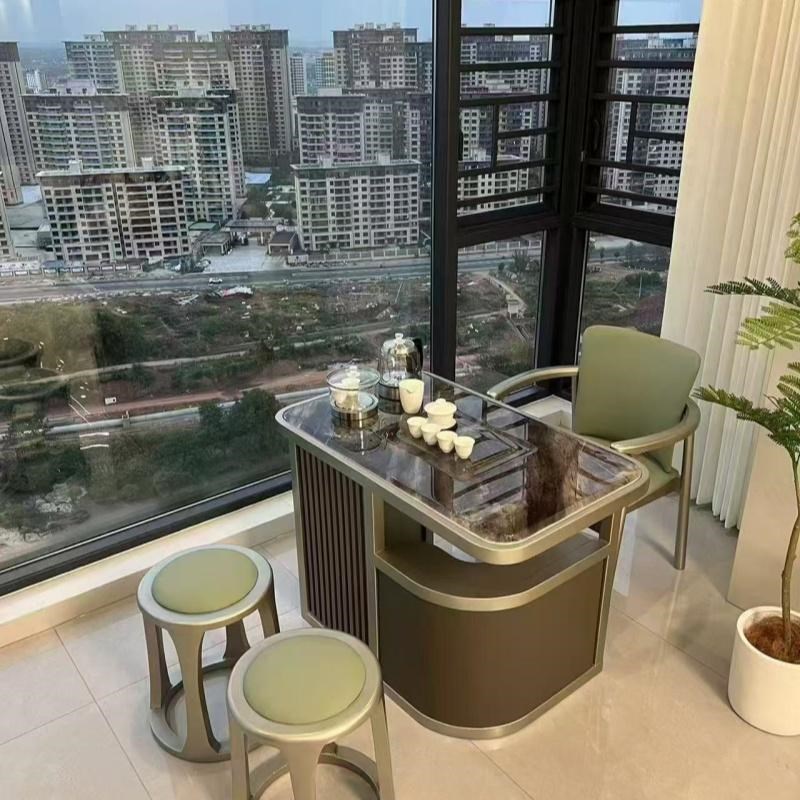 阳台茶桌椅组合现代极简轻奢实木阳台意式简约家用茶台小户型茶台