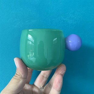 高硼硅玻璃咖啡杯高级感糖t果色牛奶果汁杯高颜值球球女士喝水杯