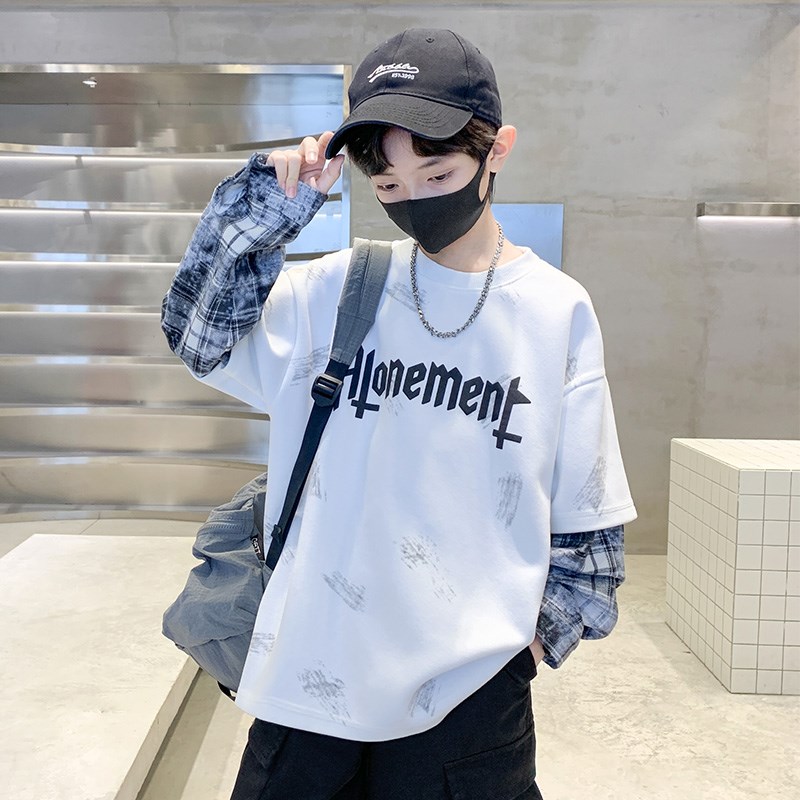 男童卫衣春秋款2025新款儿童假两件长袖t恤打底衫春装9男孩体恤潮