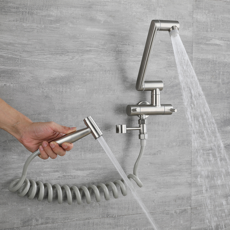 拖把池水龙头不锈钢单冷加长阳台入墙式万向折叠旋转墙壁带喷枪