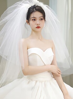 新娘头纱主e婚纱网红纱领证求婚蓬蓬纱多层写真拍照道具超仙中长