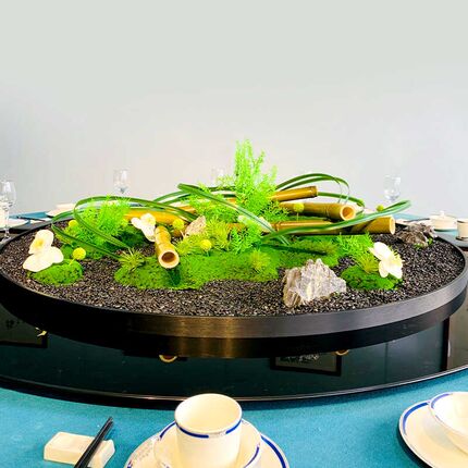酒店大圆桌中间转盘花艺摆件新中式创意摆花会所R餐桌装饰造景装