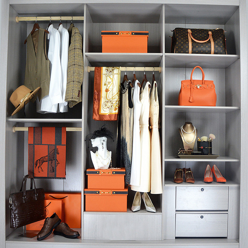 轻奢橙色衣帽间全屋定制软装样板房间衣柜饰品礼服连衣裙道具家居