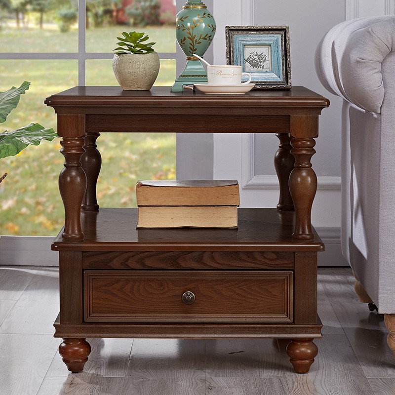 实木沙发边柜小方桌茶几正方形方几复古美式边几侧边柜边桌沙发桌