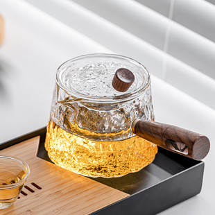 水墨百财侧把壶泡茶壶煮茶器电y陶炉耐高温玻璃烧水壶透明实木把