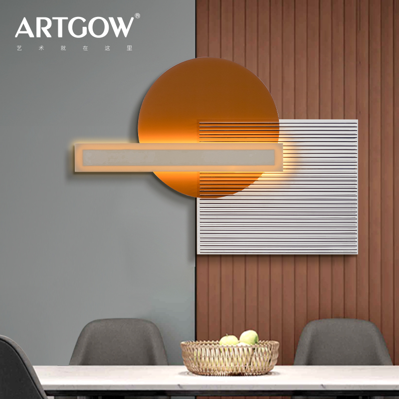 现代简约橙色实物客厅装饰画立体亚克力样板间背景墙挂画发光LED