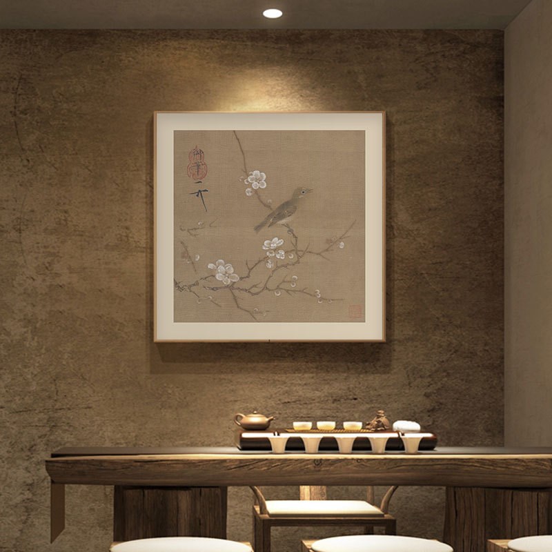 宋徽宗 赵佶 中古风茶室挂画书房装饰画花鸟客R厅新中式禅意壁画