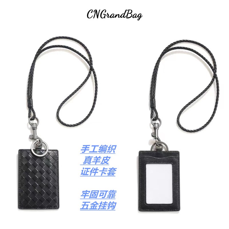 真皮透明窗证件卡夹带挂绳工作牌学生公交门禁胸牌羊皮编织卡套