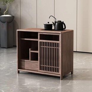 新中式实木茶水柜黑胡桃木客厅角几沙发现代简约移动边几烧水一体