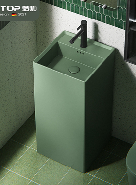 绿色陶瓷立柱盆阳台酒店民宿落z地洗手盆家用立式洗手盆池洗脸台