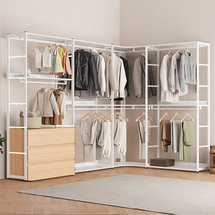 开放式金属衣柜家用卧室落地转角衣帽间架子组装S步入式挂衣架自