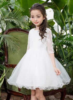 韩版女童连衣裙儿童白色春秋礼服裙公主裙蓬蓬裙演出服女走秀服装