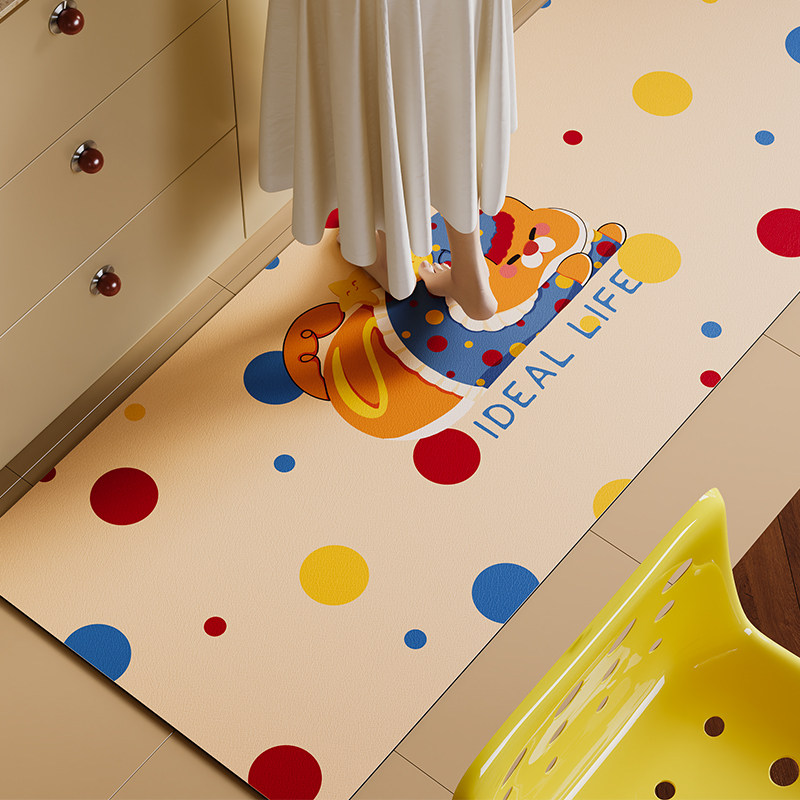 橘吨吨中古风专用厨房地垫防油可擦免洗吸水卡通高级感地垫防滑垫