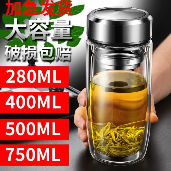 出差大号不的钢化玻璃杯过滤碎防摔保温随防爆泡茶手套装男女打