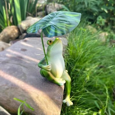 阳台摆设撑庭院造景伞布置装饰摆件花园鱼缸创意乘青蛙仿真动物凉