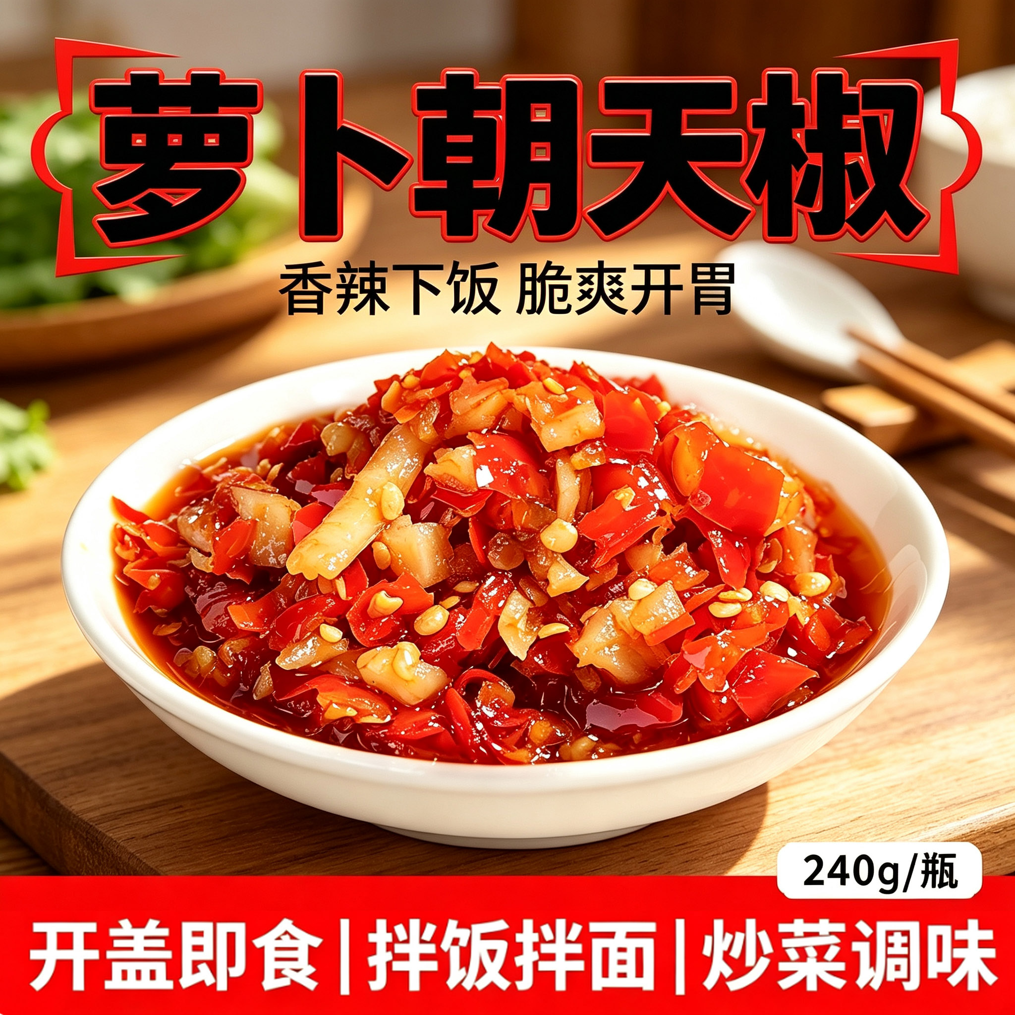 【老实人】朝天椒辣椒酱蒜蓉酱萝卜干南昌拌粉240g下饭酱厨房佐料