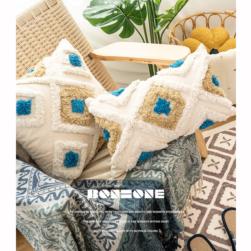摩洛哥酒店床头装l饰簇绒客厅沙发抱枕套45x45民宿靠垫靠背垫方枕