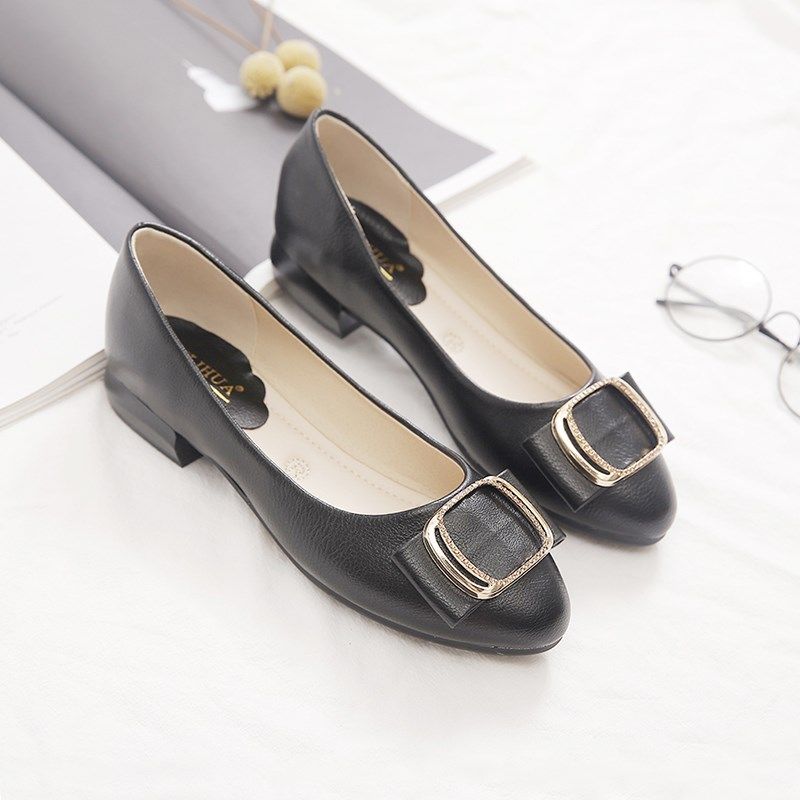 单鞋女粗跟2024新款春秋中年女B鞋百搭夏款豆豆鞋软底软皮妈妈鞋,女鞋,浅口单鞋,淘宝优惠券,粉丝福利购,淘宝优惠卷