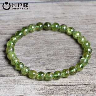 珂拉咪 天然橄榄石手链 女款 单圈绿色水晶手串饰品礼物 优质款