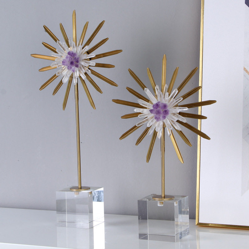 北欧轻奢样板间太阳花水晶石摆件客厅别墅酒店玄关装饰品现代摆设,家居饰品,桌面摆件,淘宝优惠券,粉丝福利购,淘宝优惠卷