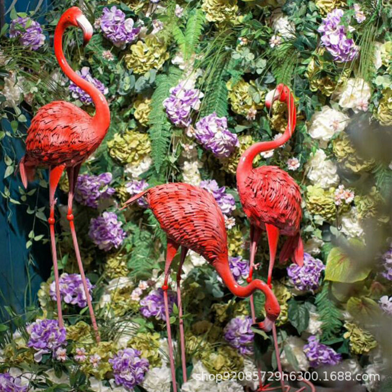 仿真铁艺火烈鸟森系庭院露台商场橱窗装饰品花园现场布置婚庆道具