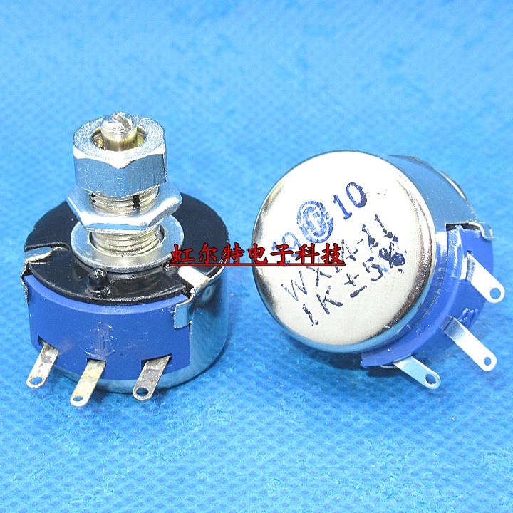 单圈线绕电位器 WX14-11 100欧 100R 1K 10K 5% 3W可调电阻带锁紧