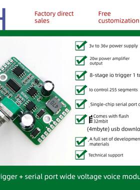语音播放模块12V24V IO触发串口控制 USB下载10W20W语音模块SS303