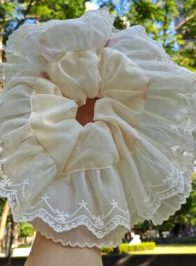 【韩系温柔】高端气质超大号蕾丝花边布艺拼接发圈双层叠戴大肠圈