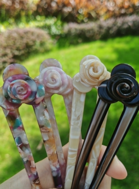 【醋酸花朵】u型发簪日常通勤发饰u形发钗盘发簪子头饰旗袍配饰女