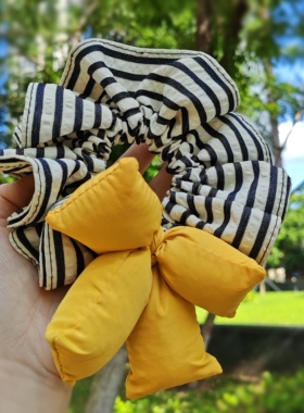 【韩系温柔】黄色蝴蝶结大肠发圈百搭条纹可爱扎发头绳发饰头饰女