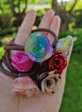 【法式玫瑰】花朵发圈高级感气质高马尾头绳花苞头丸子头皮筋发绳