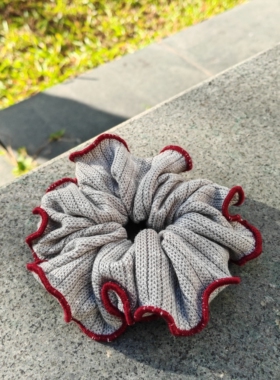 【灰色针织】红锁边韩系大肠发圈扎马尾皮筋头绳高级感小众发饰女