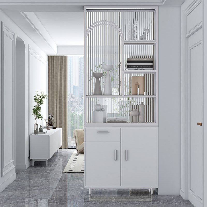 奶油风卫生间半墙屏风隔断柜客厅简约现代浴室玄T关洗漱台置物架