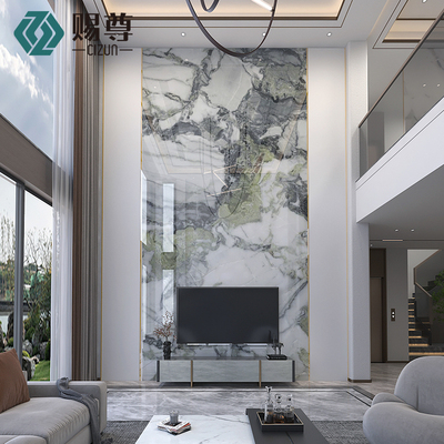 奢石岩板背景墙 客厅复式楼背景墙 别墅影视墙 奢W石大板背景墙