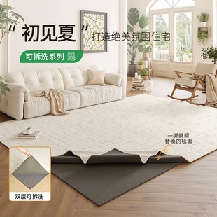 奶油风双层可H机洗卧室沙发茶几高级感地 可拆洗地毯客厅2025新款
