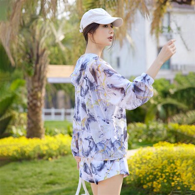 泳衣女分体三件套宽松p帽衫保守裙裤微胖女孩遮肚显瘦海边度假装