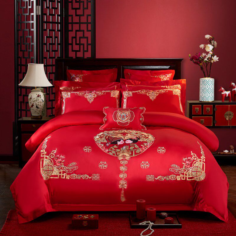 100支全棉长绒棉婚庆四件套z结婚喜被子大红色新婚礼床上用品,床上用品,婚庆床品套件,淘宝优惠券,粉丝福利购,淘宝优惠卷