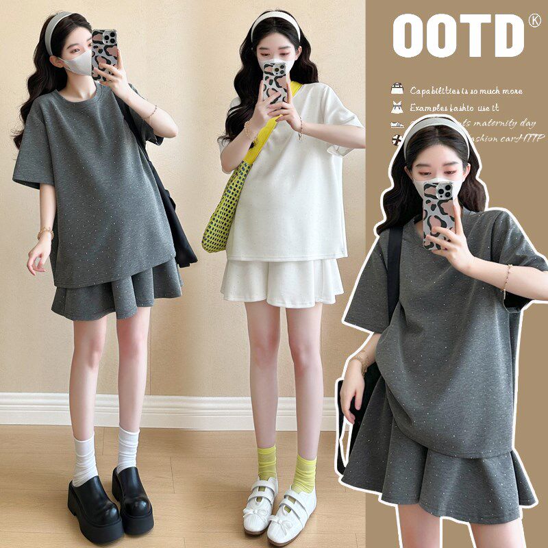 孕妇套装夏装外穿时尚款小个子孕妇装网红潮O妈夏季新款外穿两件