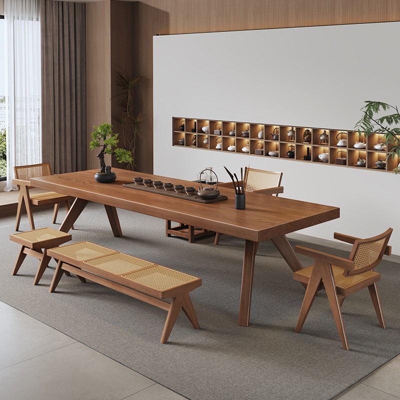 实木大板茶几茶台一体茶桌椅组合办公室客厅家用侘寂风泡茶桌简约