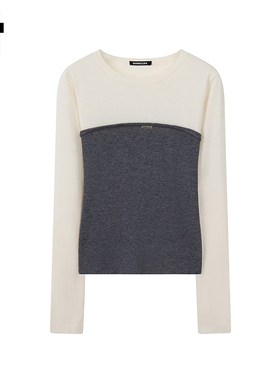 i.t GROUNDZERO秋冬慵懒风拼接收腰深灰色撞色长袖针织衫上衣女