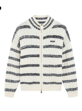 i.t GROUNDZERO2025秋冬休闲高领条纹灰色毛衣外套针织衫开衫女