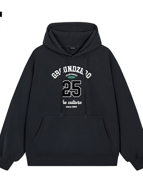 i.t GROUNDZERO韩系2025秋季25黑色连帽长袖印花卫衣上衣