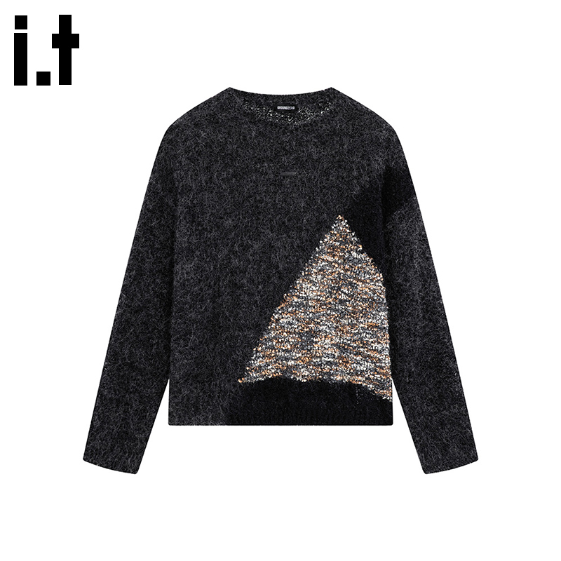 i.t GROUNDZERO韩系2025秋冬设计师小众圆领长袖毛衣针织开衫女