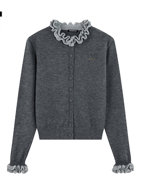 i.t GROUNDZERO2025秋冬灰色毛衣外套针织衫时尚木耳领开衫女