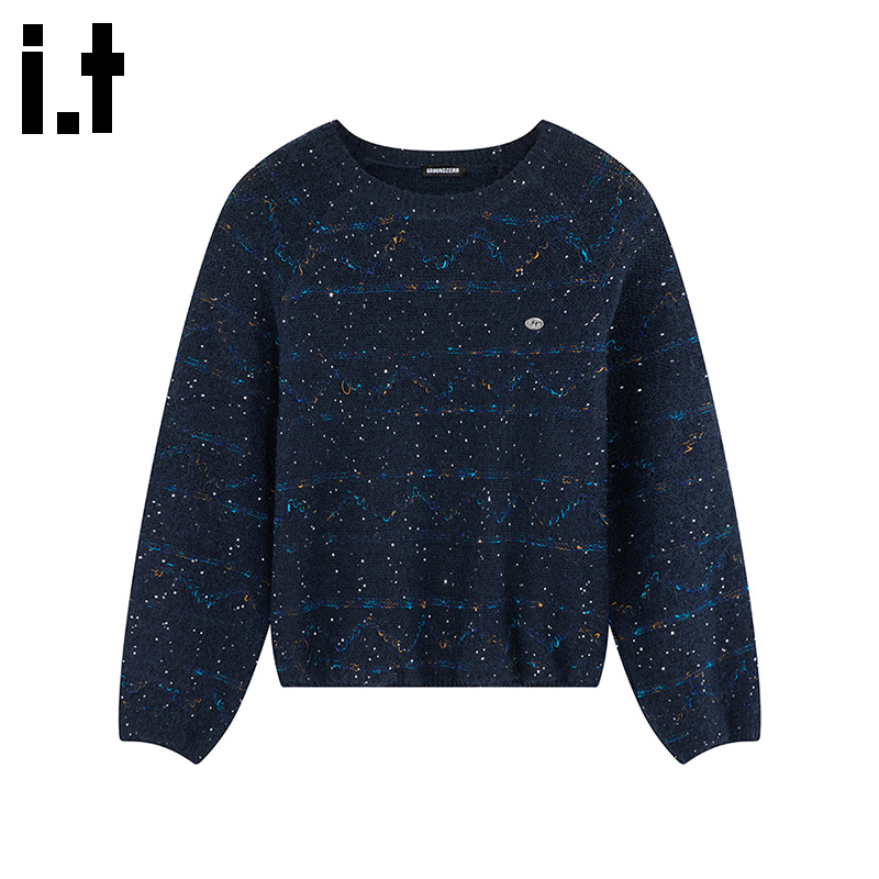 i.t GROUNDZERO2025秋冬黑色慵懒休闲长袖毛衣打底针织衫女