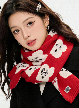 i.t GROUNDZERO2026新春小熊围围巾红色卡通保暖秋冬针织防冻女士