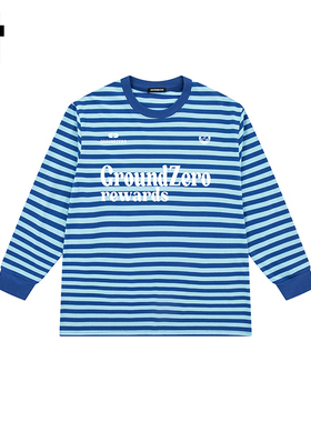 i.t GROUNDZERO2025秋季2003休闲条纹字母蓝色圆长袖T恤上衣